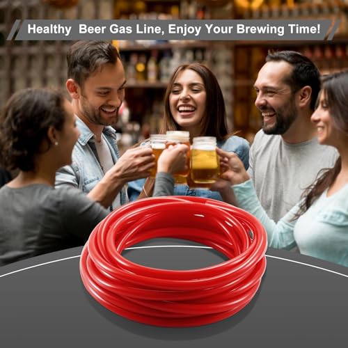 10 Ft Beer CO2 Gas Line CO2 Tubing - ID 5/16" Beer CO2 Dispensing Brewing Line with 4 PCS Hose Clamps Red PVC Tubing for Ball Lock，Gas Manifold，Keg Regulator - size: 10Ft Gas Line