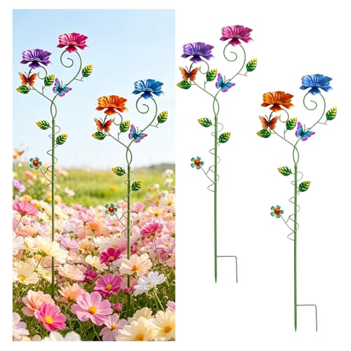 2 Pack Bee Watering Station, 3D Colorful Metal Bee Bath for Garden, Butterfly Feeder with Flower Design, Anti-Drowning Bee Watering Feeder Cups for Outdoor Yard Lawn Patio Decor