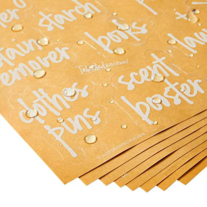 Talented Kitchen Laundry Room Organization Labels - 141 Preprinted White Script Clear Vinyl, Water-Resistant - Sticker Labels for Jars & Food Containers - Pantry, Bathroom & Linen Closet - color: White Text on Clear Label