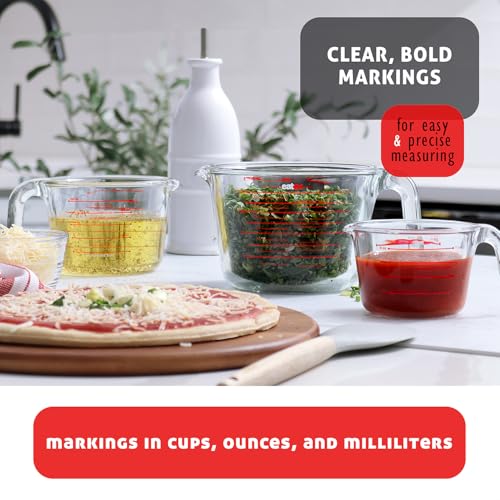 Eatex Glass Measuring Cups Set of 3 - Liquid Measuring Cups, Glass Measuring Cup Set - 1,2,4 Cup Measuring Cup - Dishwasher Oven, Microwave Safe Measure Cups - size: Set of 3