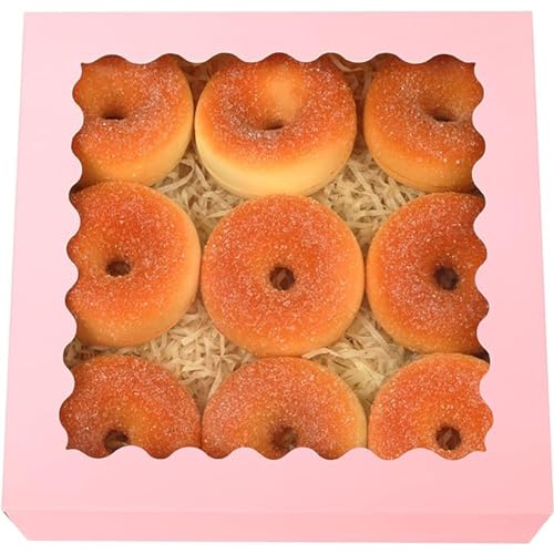 qiqee Auto-pop Up Pink Pie Boxes with Window 10x10x2.5 inch 20Packs Cookie Donut Bakery Box - color: Pink, size: 10"x10"x2.5"/20 Pcs