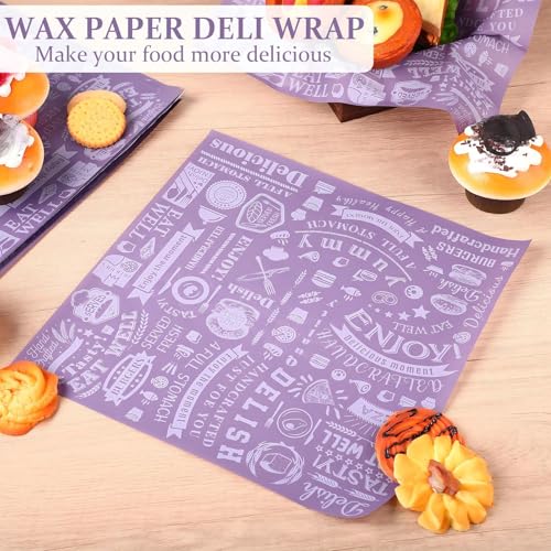 Outus 600 Pcs 12 x 12 Inch Deli Wax Paper Sheets Grease Resistant Tray Basket Liners Newsprint Paper Water and Grease Proof Sandwich Wrapping Square Hot Dog Wrappers for Food Baking (Dark Purple) - color: Dark Purple