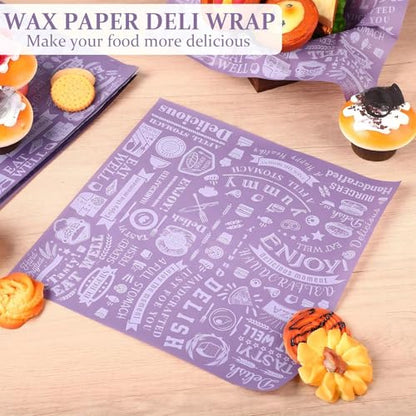 Outus 600 Pcs 12 x 12 Inch Deli Wax Paper Sheets Grease Resistant Tray Basket Liners Newsprint Paper Water and Grease Proof Sandwich Wrapping Square Hot Dog Wrappers for Food Baking (Dark Purple) - color: Dark Purple