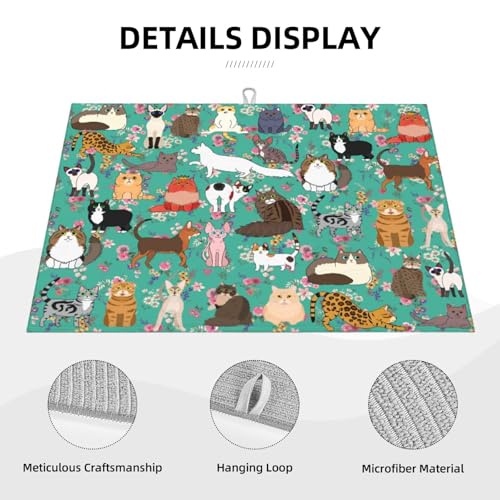 Cat Dish Drying Mat For Kitchen Microfiber Drying Mats Absorbent Reversible Dish Pad Draining Mats For Countertop Coffee Mats 18x24 Inch - color: Cat