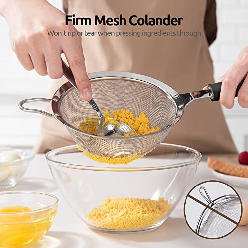 18/8 Stainless Steel Mesh Strainer: U-Taste 5.5 Inch Kitchen Fine Mesh Sieve Food Colander with Riveted Sturdy Silicone Handle and 30 Mesh Hole for Straining Flour, Pasta, Fruit, Quinoa (Black) - color: (2) Black, size: Medium (5.5 x 13 in)
