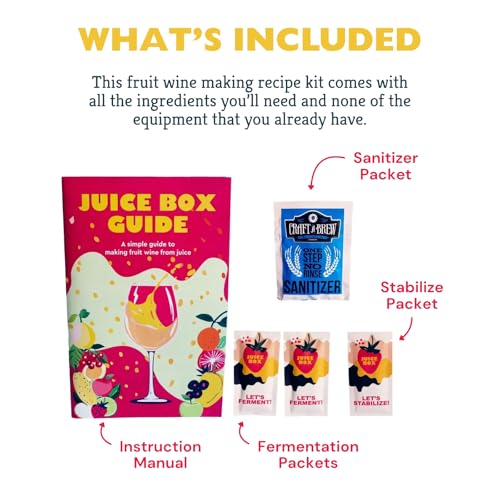 Craft A Brew - Juice Box Fruit Wine Recipe Kit - Easy for Beginners - At Home Wine Making Kit - Ingredient-Only Refill Kit - No Equipment Included - Use Any Fruit Juice or Lemonade - Makes 1-gal Batch