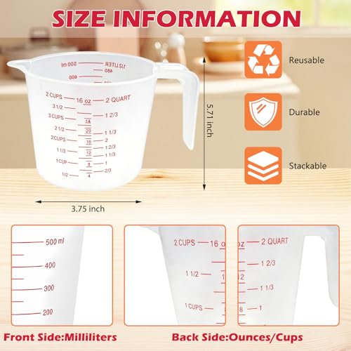 16 Pcs 2 Cup Capacity Plastic Measuring Cup, 16 Oz/500 ml Clear Graduated Measuring Cups Plastic Mug with Spout and Handles Ounce and Ml Cup Marking for Recipe Ingredient, Flour, Water, Liquid - color: 16 Pcs, size: 2Cup/16OZ