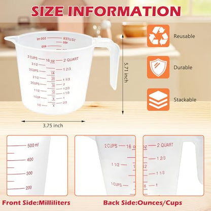 8 Pcs 2 Cup/16 Oz Plastic Measuring Cups With Spout And Handle | 500ml Clear Graduated Measuring Cups With Oz And Ml Markings For Water, Flour, Liquids, Baking, Cooking And Mixing - color: 8 Pcs, size: 2Cup/16OZ