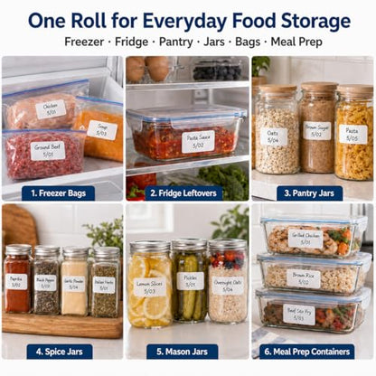 1200 Freezer Labels to Write On, 1x2 Inch Removable Food Labels, Freezer-Safe to -30°F with Perforation, Water & Oil-Resistant Date Labels for Food Containers, Meal Prep, Mason Jars & Pantry