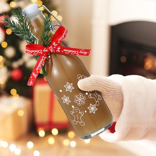 Sieral 12 Pack Christmas Swing Top Glass Bottle 8oz Gingerbread Man Clear Flip Top Beer Brewing Bottles with Ribbon and Artificial Branches for Liquids Wine Christmas Xmas Gifts - style: Gingerbread Man