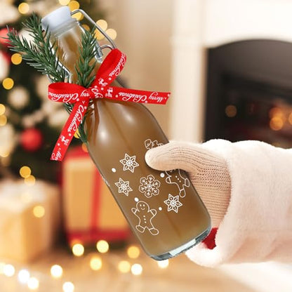 Sieral 12 Pack Christmas Swing Top Glass Bottle 8oz Gingerbread Man Clear Flip Top Beer Brewing Bottles with Ribbon and Artificial Branches for Liquids Wine Christmas Xmas Gifts - style: Gingerbread Man