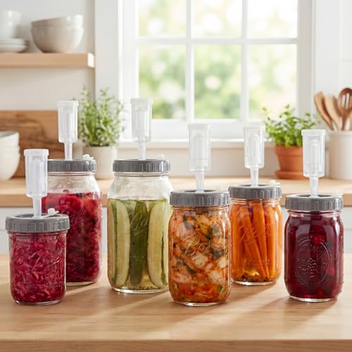 4 Pack Mason Jar Fermentation Kit Fermenting Lids with Airlocks and Glass Weights Wide Mouth Mason Jars Fermentation Supplies for Sauerkraut Pickles Kimchi (Jars Not Included)
