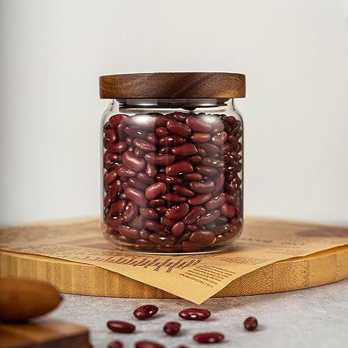 1 PC Small Glass Storage Jars with Airtight Lids, 17 fl oz (500ml) coffee container with Wooden Lid, Glass Pantry Canister for Beans, Rice, Sugar and etc - color: clear-（1PC，17FL OZ/500ML）