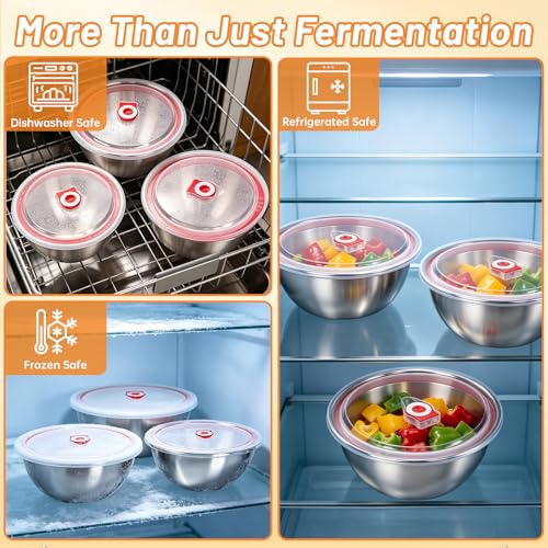 3 PCS Pizza Dough Proofing Container Set, 27oz/40oz/60oz 304 Stackable Stainless Steel Proofing Box with Clear Lid, Includes Dough Scraper, Ideal for Bulk Fermentation of Sourdough & Bread
