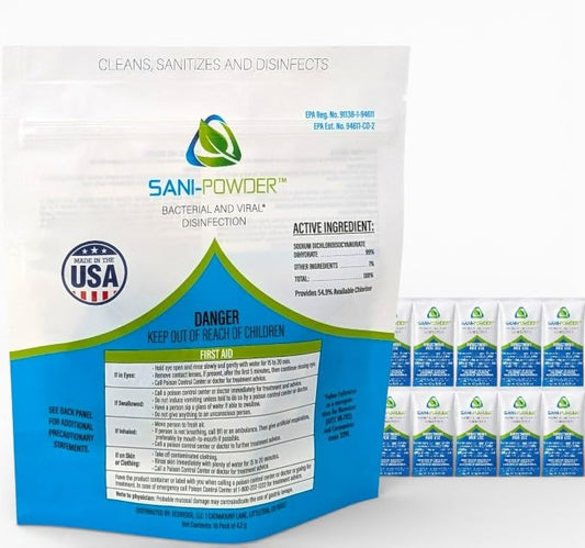 Sani-Powder HOCl Cleaning Powder – Fast-Dissolving Granules for Hard, Non-Porous Surfaces – Multi-Surface Cleaner, Easy-Mix Concentrate, Low Odor, No Residue – Gallon Pouch (10 Packets) - size: 0.15 Ounce (Pack of 10)