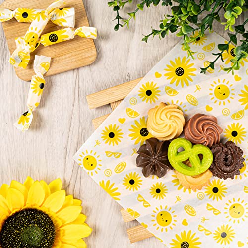 100 Pcs Wax Paper Sheets for Food, Sunflower Wax Papers for Food Sandwich Wrap Paper Deli Wraps, Waterproof Oil-proof Picnic Basket Liners with Sunflower Pattern for Kitchen Handmade Food - color: Sunflower