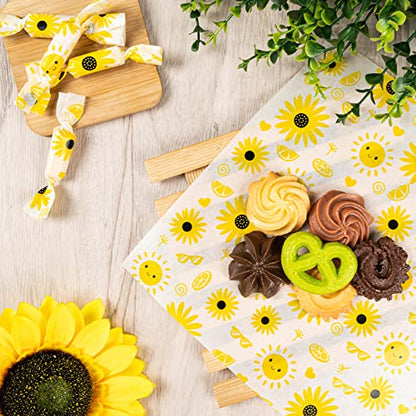 100 Pcs Wax Paper Sheets for Food, Sunflower Wax Papers for Food Sandwich Wrap Paper Deli Wraps, Waterproof Oil-proof Picnic Basket Liners with Sunflower Pattern for Kitchen Handmade Food - color: Sunflower