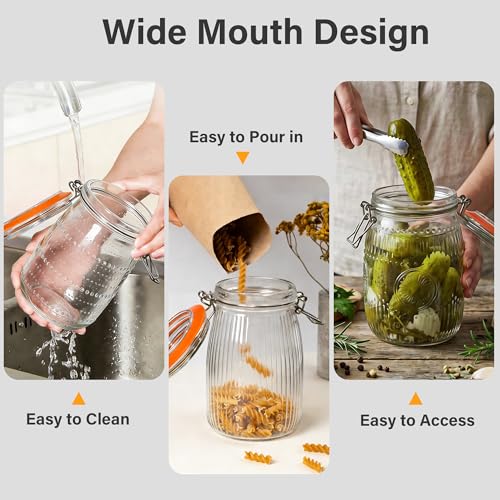 32oz Mason Jars with Airtight Lid, 6Pcs Food Storage Containers, Mixed | Wide Mouth Glass Jar for Grains, Nuts, Noodles, Coffee Beans, Snacks, Fruits