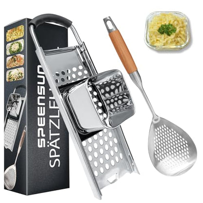Spaetzle Maker, Premium Grade Stainless Steel Spaetzle Press and Spider Strainer, Efficient Homemade Spaetzle and Knoepfle, Dishwasher Safe Spaetzle Noodle Maker for Pots Up to 30 CM - style: Spaetzle Maker and Spider Strainer