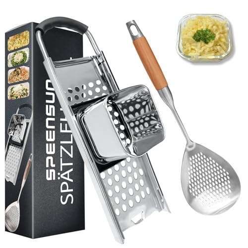 Spaetzle Maker, Premium Grade Stainless Steel Spaetzle Press and Spider Strainer, Efficient Homemade Spaetzle and Knoepfle, Dishwasher Safe Spaetzle Noodle Maker for Pots Up to 30 CM - style: Spaetzle Maker and Spider Strainer