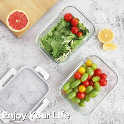 HOMBERKING 4 Pieces 63oz/8cup Large Glass Food Storage Containers with Lids, Meal Prep Containers, Airtight Bento Boxes with Leak Proof Locking (2 Containers 2 Lids), Microwave,Oven,Fridge Safe-White - color: White, size: 2 Sets