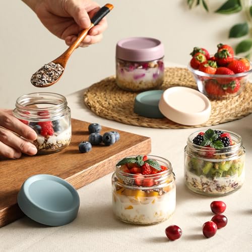 NETANY 6-pack 8oz Glass jars with Airtight Lids, Overnight Oats Containers with Lids, Wide mouth Mason Salad jars, Glass Food Storage Containers for Snacks Yogurt Spice Sugar - size: 8oz