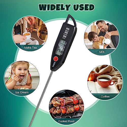 Copkim 6 Set Waterproof Food Thermometer for Water, Liquid, Candle and Cooking Digital Meat Thermometer with Long Probe Instant Read for Kitchen BBQ Grill Candy (Black) - color: Black