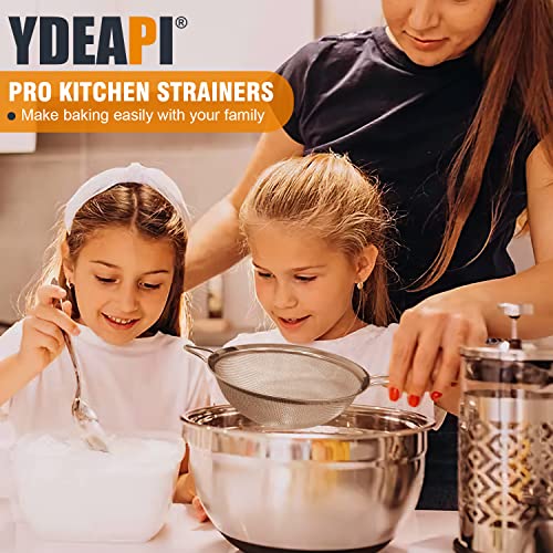 Ydeapi Fine Mesh Strainer, Stainless Steel Strainers with Sturdy Handle, Set of 3 Metal Sieve for Kitchen Food, Rice, Quinoa, Tea - 7", 4.6", 2.7" - size: 7" + 4.6" + 2.7"
