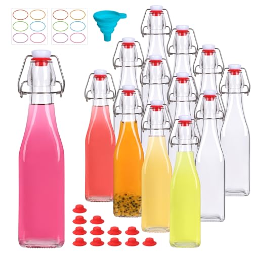 12 Pack 12oz Swing Top Glass Bottles | Flip Top Glass Bottle,Square Bottles with Airtight Stoppers for Kombucha, Kefir, Vanilla Extract, Beer - size: 12oz-12pack