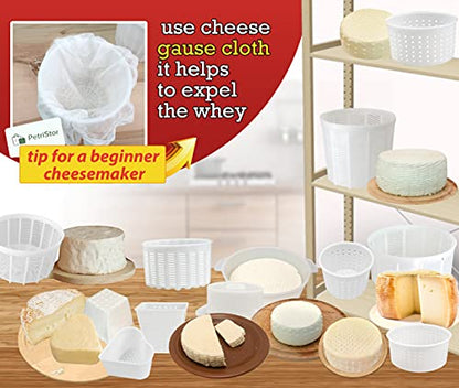 11 pcs Cheese Making Kit Beginners - Soft Cheese Molds + Cheese Mold with a Follower Piston - Cheese Making Supplies - Moldes Para Queso Fresco Casero - Paneer Cream Cheese Form Mold Basket № 2
