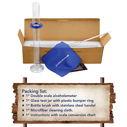 Circrane 0-200 Proof & Tralle Alcohol Hydrometer with Glass Test Jar Kit, Accurate Tester & Glass Cylinder for Liquor, Distilling Moonshine Alcoholmeter Set - style: 0-200 Brewing Kit