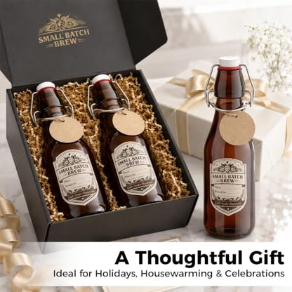 Ruckae 12pcs 8oz Amber Swing Top Glass Bottles with Lids Brown Flip Top Glass Bottle for Kombucha Coquito Syrup Vanilla Extract Brew Beer Kefir Air Tight Bottles for Gift (8oz 12pack) - size: 8oz 12pack