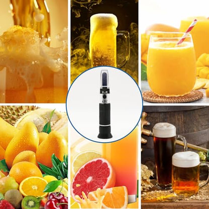 Brix Refractometer with Dual Scale - Specific Gravity & Brix, High Precision Handheld Refractometer Hydrometer with ATC for Beer Brewing Wine Making, Home Brewing Kit