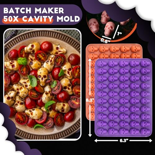 Mini Skull Molds Silicone Halloween for Candy Gummy Chocolate, 200 Cavity 4 pcs Small Head Shapes Freezing Tray Party Wax Melts DIY Moulds BPA Free Treat or Trick Kids Oven Safe - style: Mini Skull - 4PCS