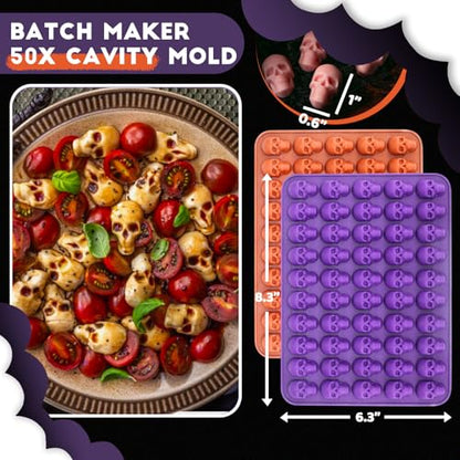Mini Skull Molds Silicone Halloween for Candy Gummy Chocolate, 200 Cavity 4 pcs Small Head Shapes Freezing Tray Party Wax Melts DIY Moulds BPA Free Treat or Trick Kids Oven Safe - style: Mini Skull - 4PCS