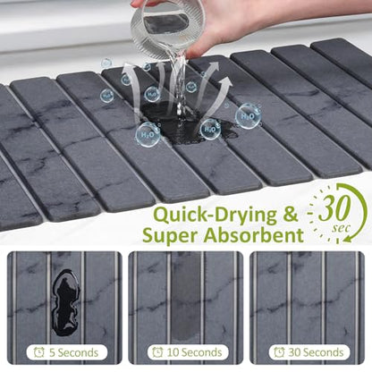 Large Stone Dish Drying Mat for Kitchen Counter, 24"(L)×16"(W), Collapsible Quick Dry Stone Dish Mats, Super Absorbent Diatomaceous Earth Drying Pad for Dishes Bottles Cups, Countertops (Marble) - color: Marble