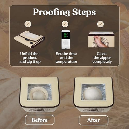 Bread Proofing Box – Bread Proofer, Dough Fermentation Box with Carry Bag, Sourdough Starter Warmer, Foldable & Zippered, Temp & Timer Controller, Ideal for Pizza, Yogurt, Kombucha – For Home Bakers