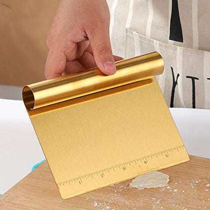 Stainless Steel Multifunctional Flour Scraper Mirror Polished Cake & Pizza Cutter Dough & Pastry Cutter Baking Scale Scraper & Butter Knife With Scale Pastry Bread Separator Gold - color: Gold