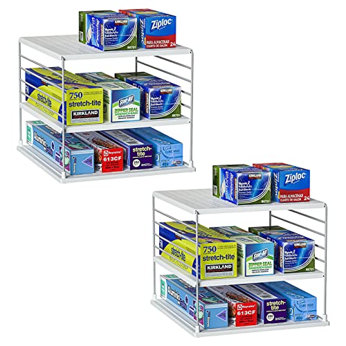 2 PACK Cabinet Organizer for Foil and Plastic Wrap- Divided Compartment Holder for Kitchen Bag- Upgraded Kitchen&Counter &Pantry Organizers and Storage(White&Gray) - color: White With Gray