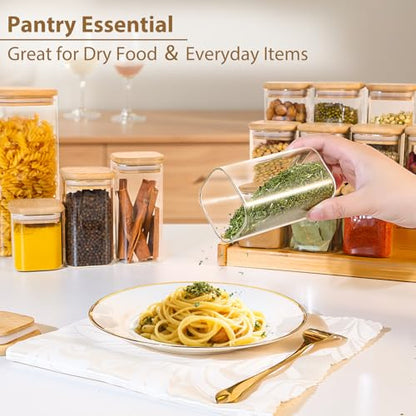 TBWIND 20 Pack 8 oz Square Glass Spice Jars with Lids and Labels – Airtight Small Spice Containers Set, Clear Glass Storage Jars for Seasoning, Spices, Kitchen Pantry Organization - color: Square/8oz/20pcs