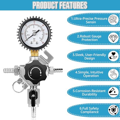 Professional Secondary CO2 Regulator, Pressure Beer Regulator Dual Gas Inlets & 0-60PSI Gauges for Independently Controlling Multiple Homebrew or Commercial Kegs, with Relief Valve & Barbed Outlets - size: 2 Input+ 1 Output