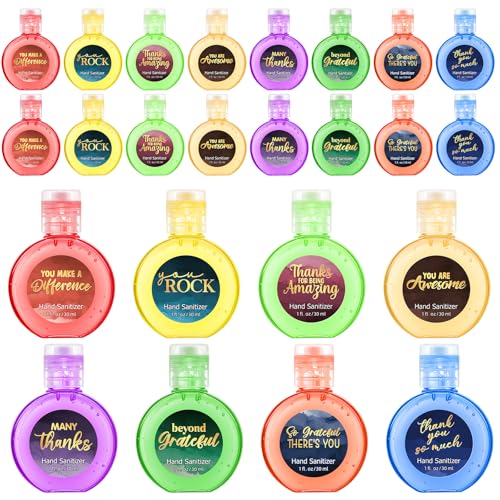 Frienda 24 Pack Thank You Mini Hand Sanitizer Bulk 1oz Travel Size Hand Sanitizer Gel Daily Mini Motivational Gifts for Team Coworker Staff Admins Teacher Employee Nurse Appreciation Day Party Favors - color: Colorful, style: Plant Scent