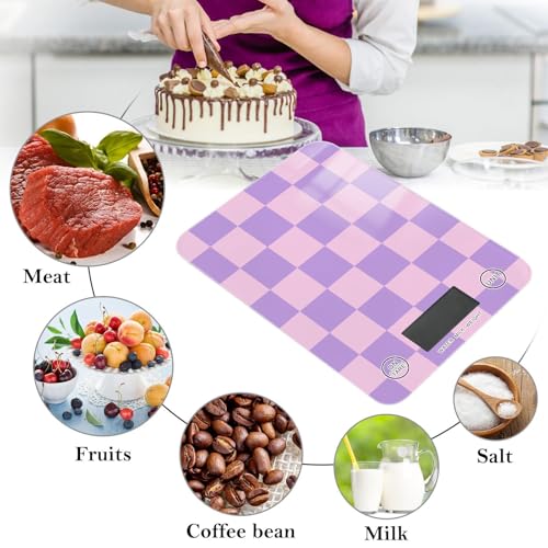 Food Scale Kitchen Scale for Baking Cooking Digital Food Weighing Measuring Scale Small Waterproof Electric Food Scale Checkered Purple - color: Checkered Purple