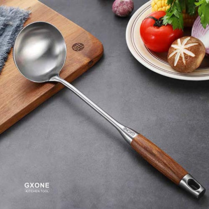 Soup Ladle,304 Stainless Steel Cooking Ladle Spoon Wok Tools with Long Wooden Handle Heat Resistant,Silver/14.6Inch - style: Soup Ladle-wood handle