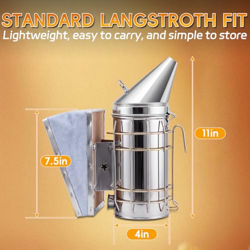 2 Pack Bee Smoker with Pellets, Stainless Steel Bee Hive Smoker with Heat Shield for Beekeeper Daily Beehives Check Easier