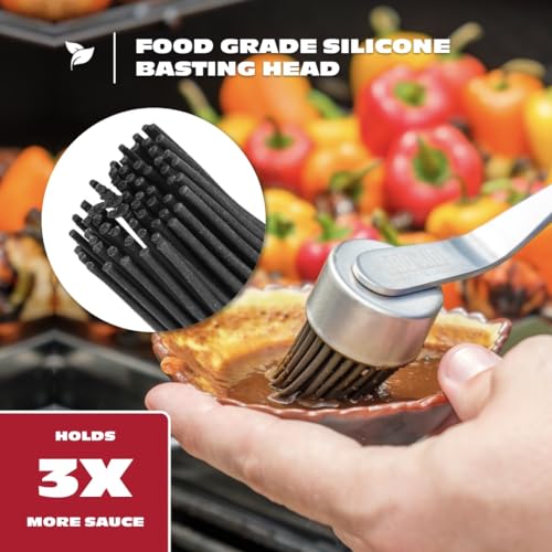 BBQ-AID Silicone Basting Brush for Grilling - Premium Acacia Wood Sauce Brush for BBQ & Smoking - Heat Resistant Marinade & Meat Brush - Dishwasher Safe Cooking Brush - Perfect For Fathers Day Gift