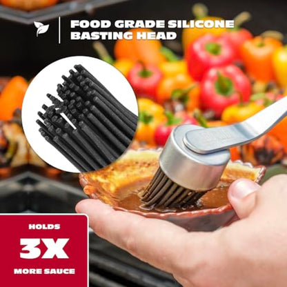 BBQ-AID Silicone Basting Brush for Grilling - Premium Acacia Wood Sauce Brush for BBQ & Smoking - Heat Resistant Marinade & Meat Brush - Dishwasher Safe Cooking Brush - Perfect For Fathers Day Gift