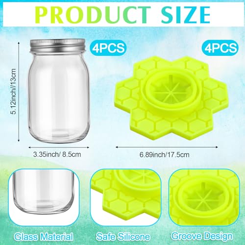 8 Pack Bee Feeder for Mason Jar Bee Watering Station Garden Silicone Sugar Water Feeder Beekeeping Drinking Equipment Tools with Mason Jars for Drinking Water(Yellow,Flower) - color: Yellow, style: Flower