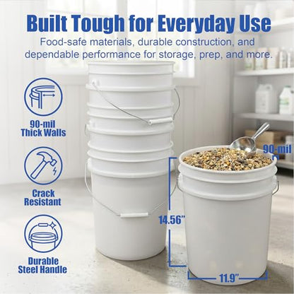 ePackageSupply 5 Gallon Bucket - Food Grade Bucket, Metal Handle Grip, BPA-Free, Heavy-Duty 90 Mil HDPE Plastic Pail, Stackable Utility Container, Made in USA, Lid Not Included, Translucent, 6 Packs - color: Translucent, size: 6 Packs