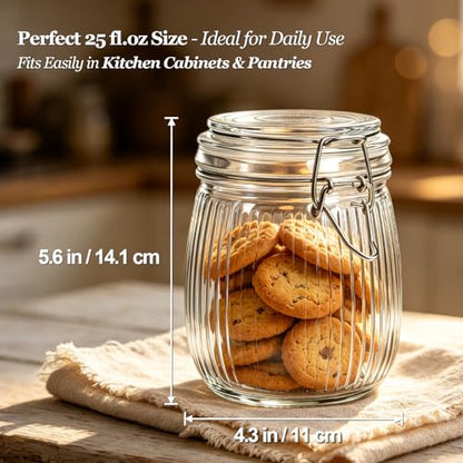 ComSaf Ribbed Glass Mason Jars with Airtight Lids 25 oz 6 Pack Coffee | Flour sugar coffee beans, Fermenting pickling, Farmhouse pantry decor, Kitchen storage, Dry food storage, Sourdough starter - size: 25oz*6-Ribbed